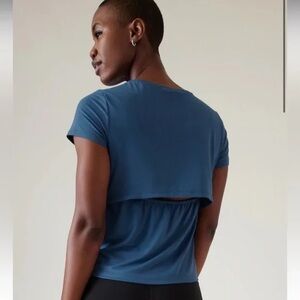 Athleta Blue Layered Short Sleeve Top